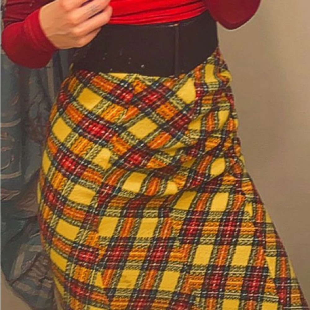 Plaid pencil flare skirt